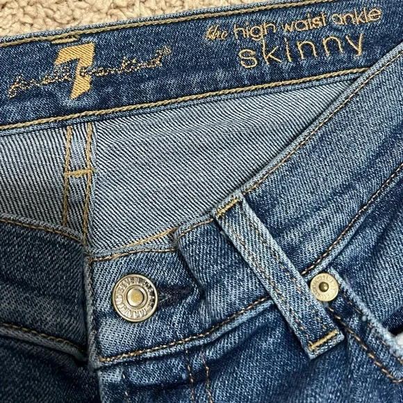 7 For All Mankind The High Waist Ankle Skinny Silver Stripe Blue Women 30 Jeans